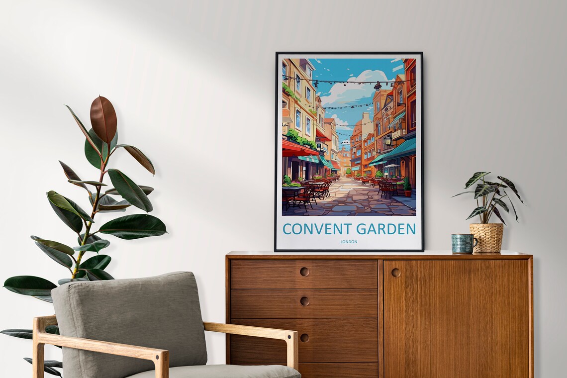 Convent Garden London Cobblestone Cafe Street Scene Travel Poster - Image 2