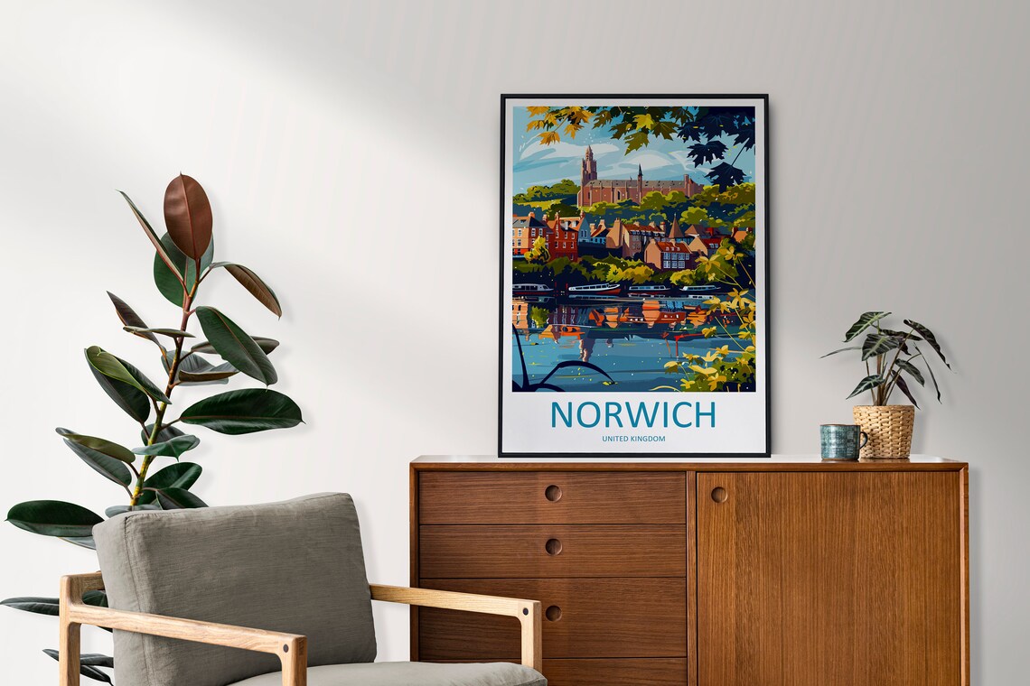 Norwich England Cathedral Riverside City Summer Travel Poster - Image 2