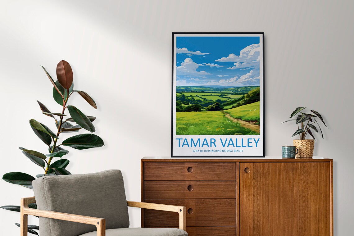 Tamar Valley Wide Green Woodland Valley With a Grassy Footpath Poster - Image 2