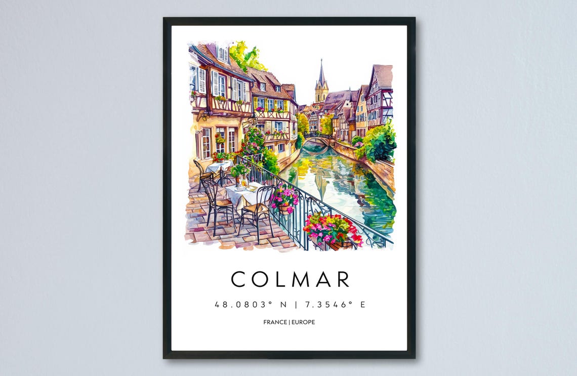 Colmar Watercolor Poster Travel Print France Wall Art Decor Canal Scene Old Town View Alsace Village French City