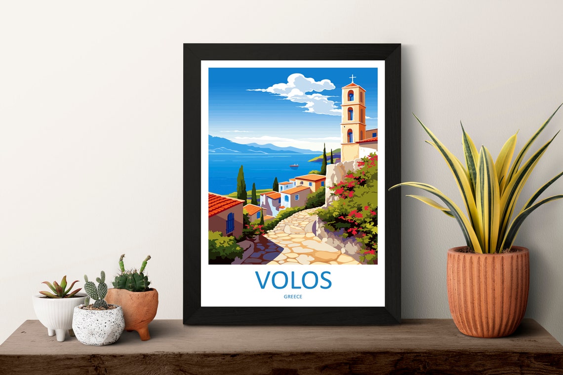 Volos Greece Hilltop Old Town Bell Tower Over Aegean Sea Poster - Image 3