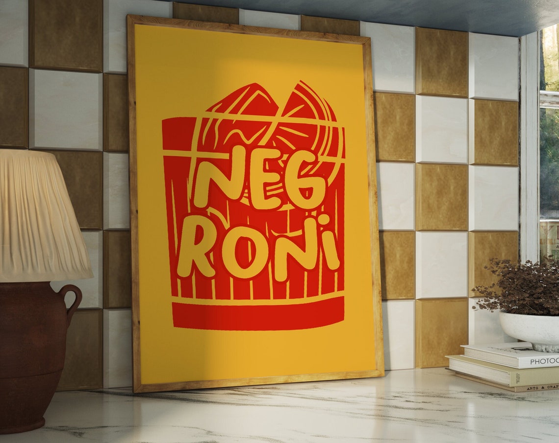 Negroni Bold Orange Typography Cocktail Glass Graphic Bar Wall Poster