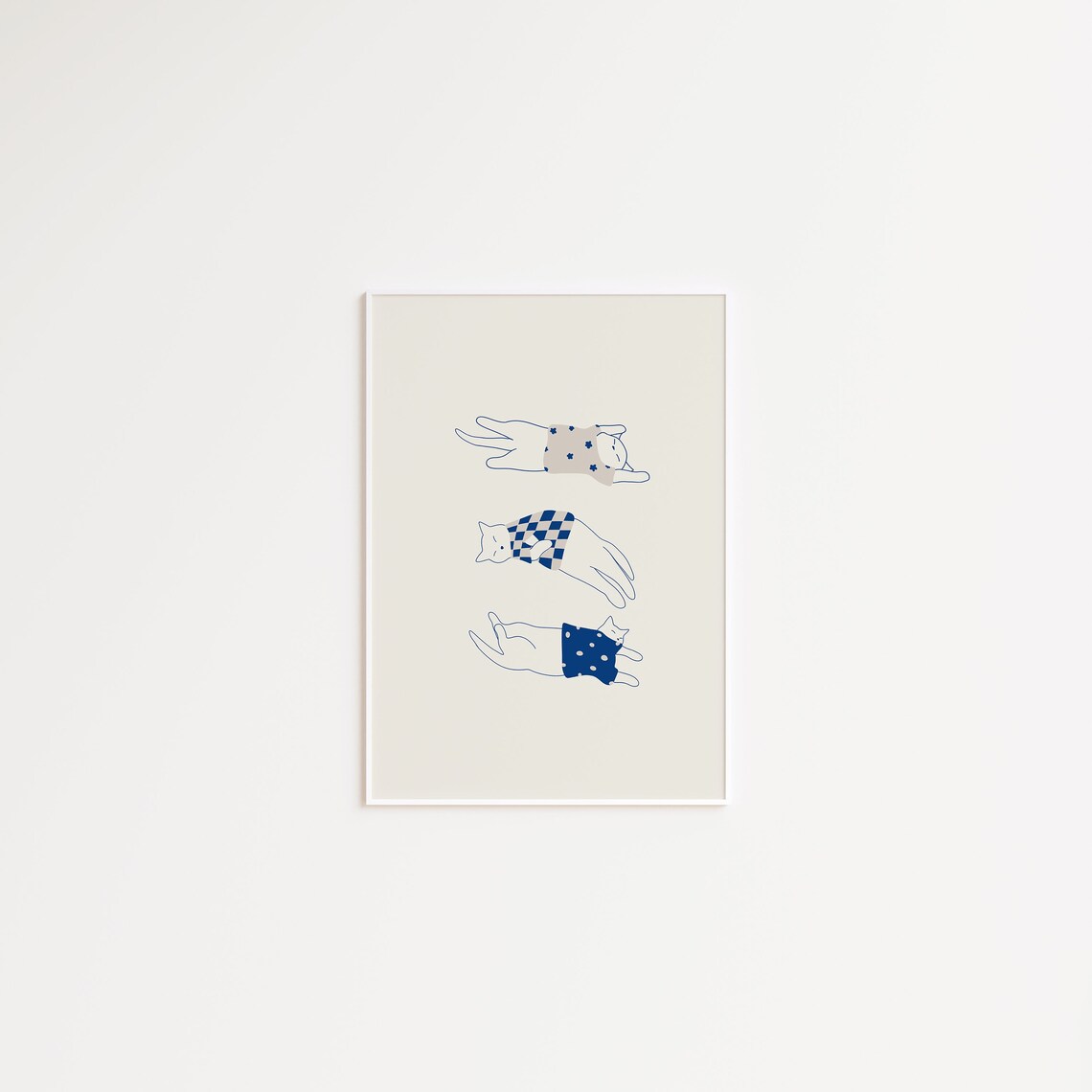 Cat Line Art Print, Cats in Sweaters for Cat Lovers