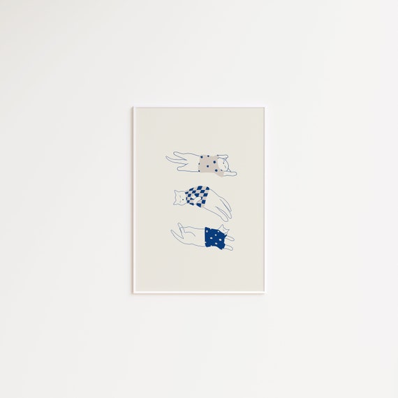 Cat Line Art Print, Cats in Sweaters for Cat Lovers