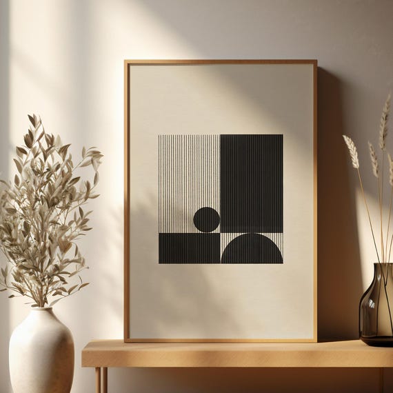 Mid Century Modern Abstract Black Lines Wall Art Line For Home Decor Print Poster Mcm