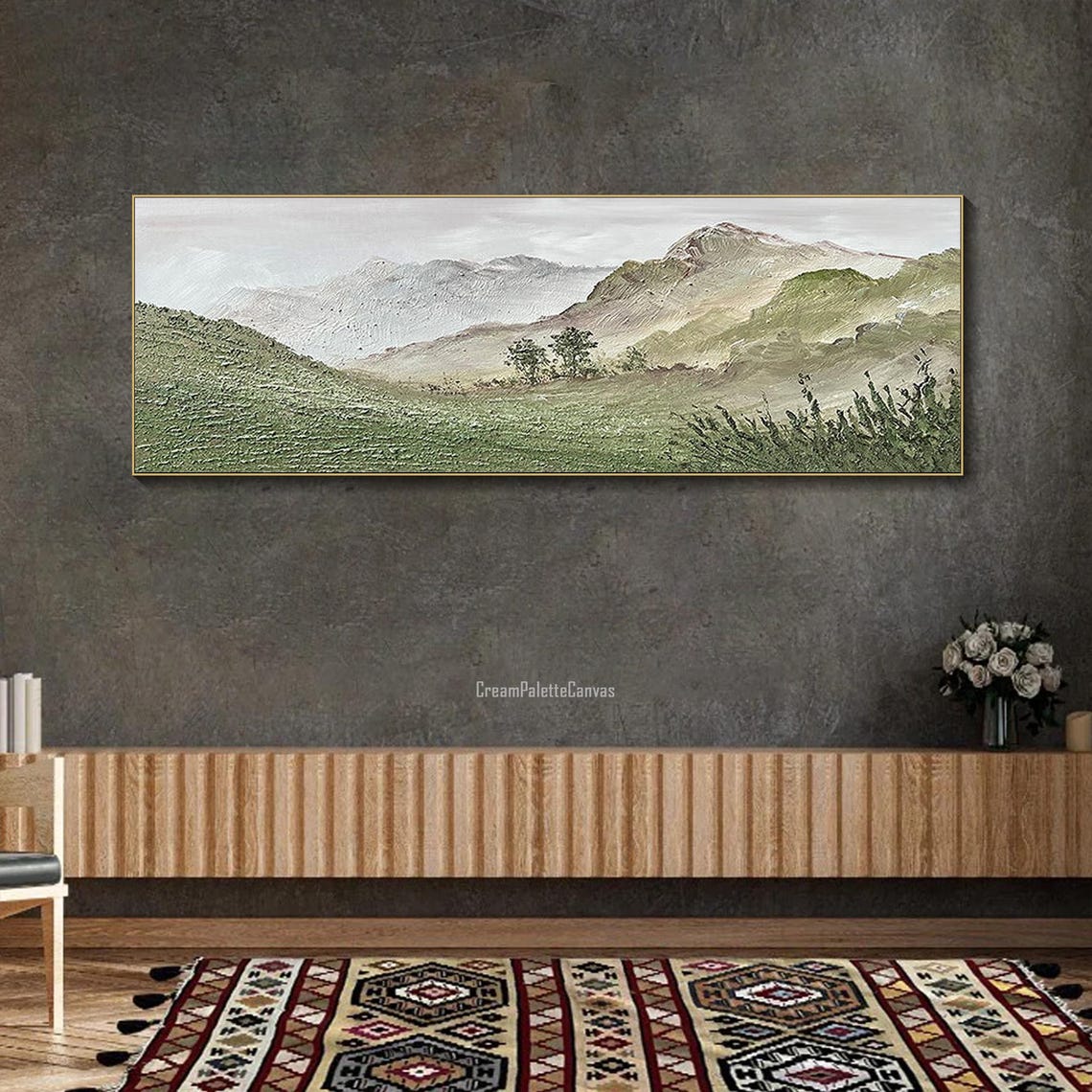 Large Green Mountain Textured Wall Art Abstract Oil Painting On Original Oil Painting Green Impasto Painting Living Room Wall Decor - Image 3
