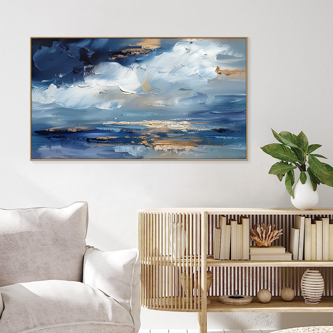 Abstract Ocean Wave Oil Painting, Blue Sea Scenery - Image 3