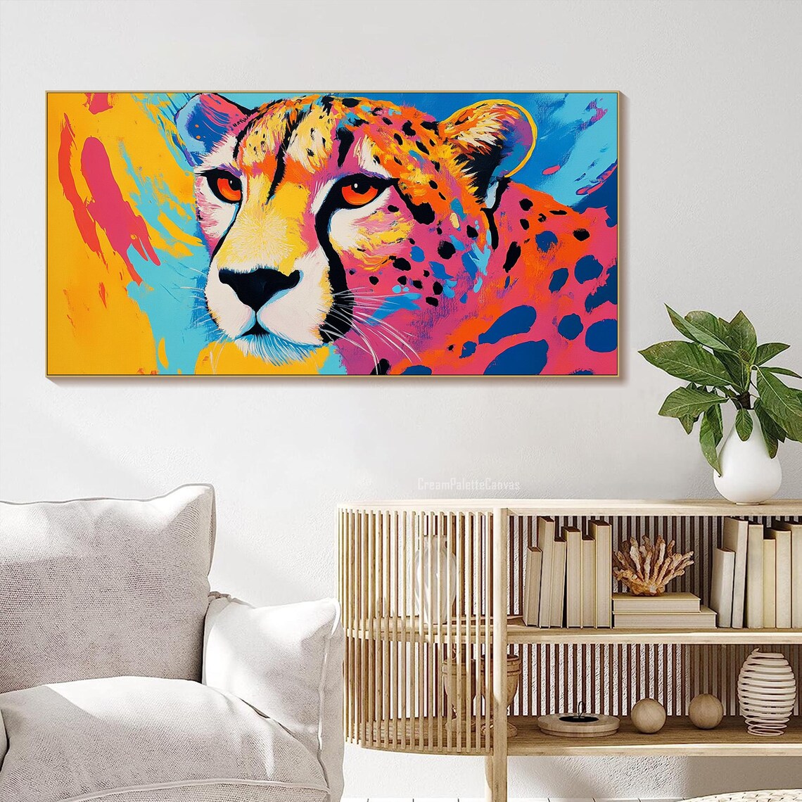 Colorful Cheetah Portrait Pop Art Textured Oil Painting Animal Wall Art - Image 2