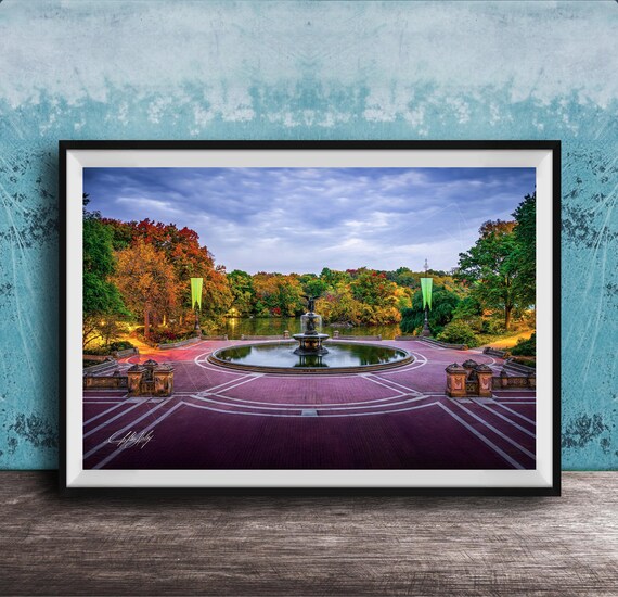 Bethesda Fountain Central Park Autumn Morning Tranquil Plaza Photo Poster
