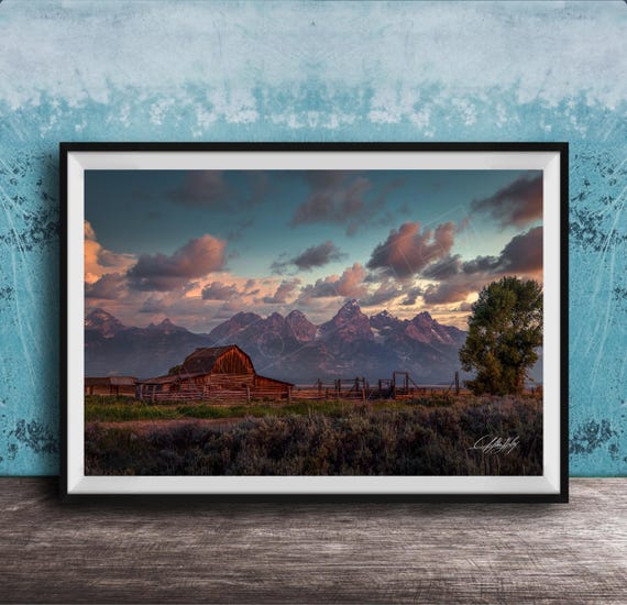 Ta Moulton Barn Canvas Print Rustic Sunrise Landscape Grand Teton