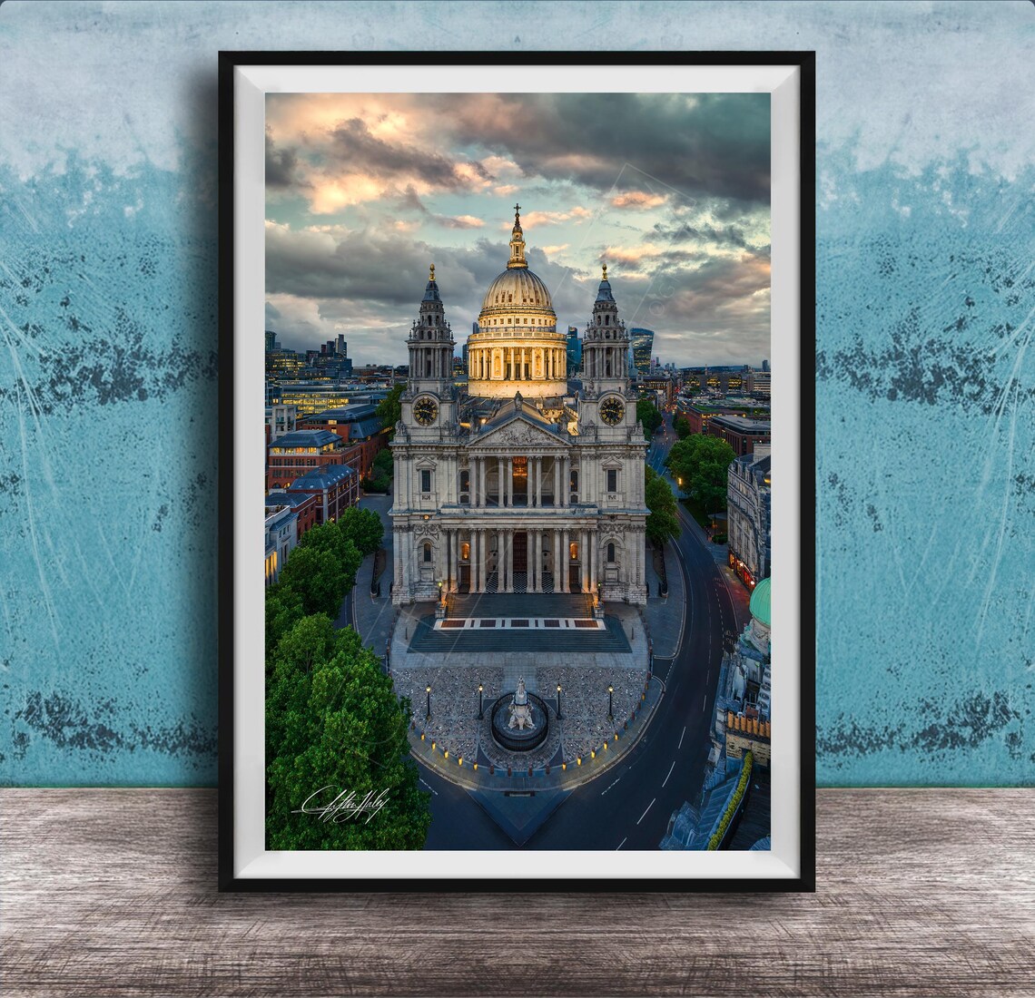 St Pauls Cathedral London Dusk Aerial City Skyline Landmark Poster