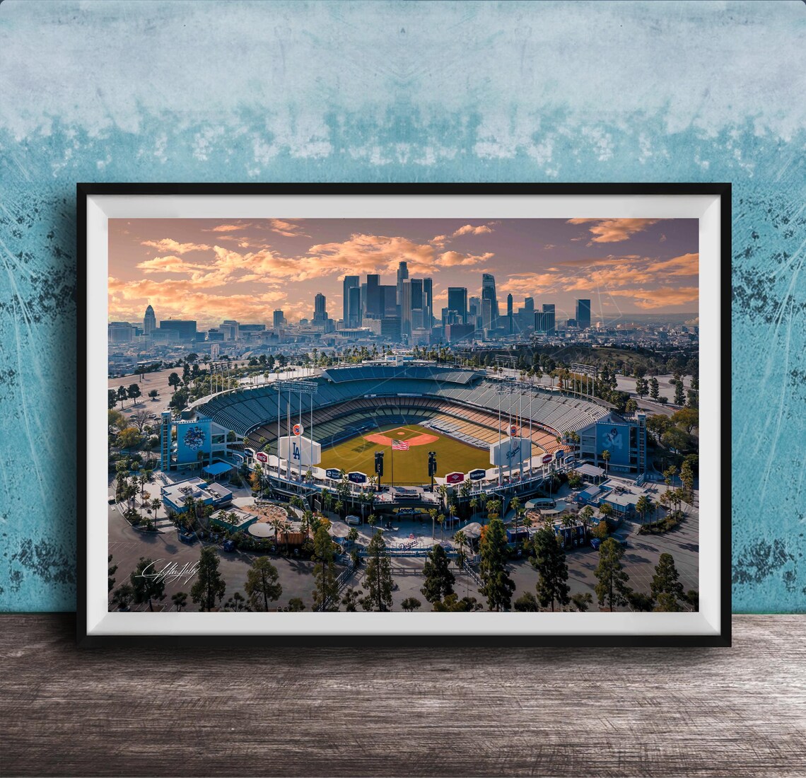LA Dodgers Dodger Stadium Skyline Travel Poster