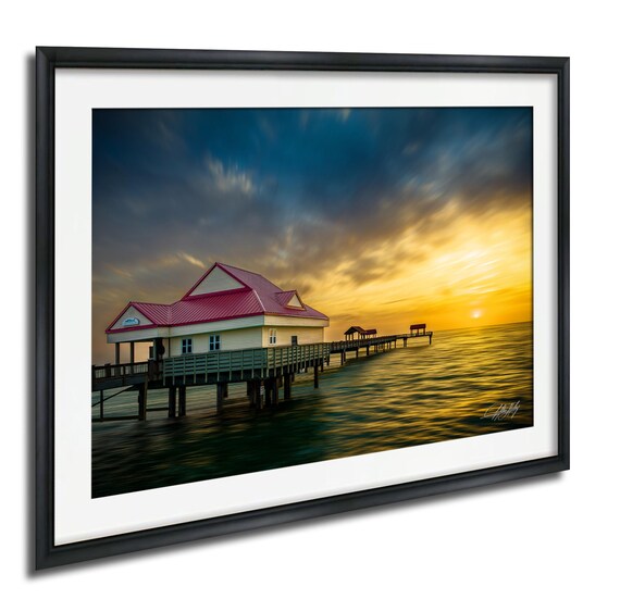 Pier 60 Sunset Clearwater Beach Coastal Watercolor Scene Poster
