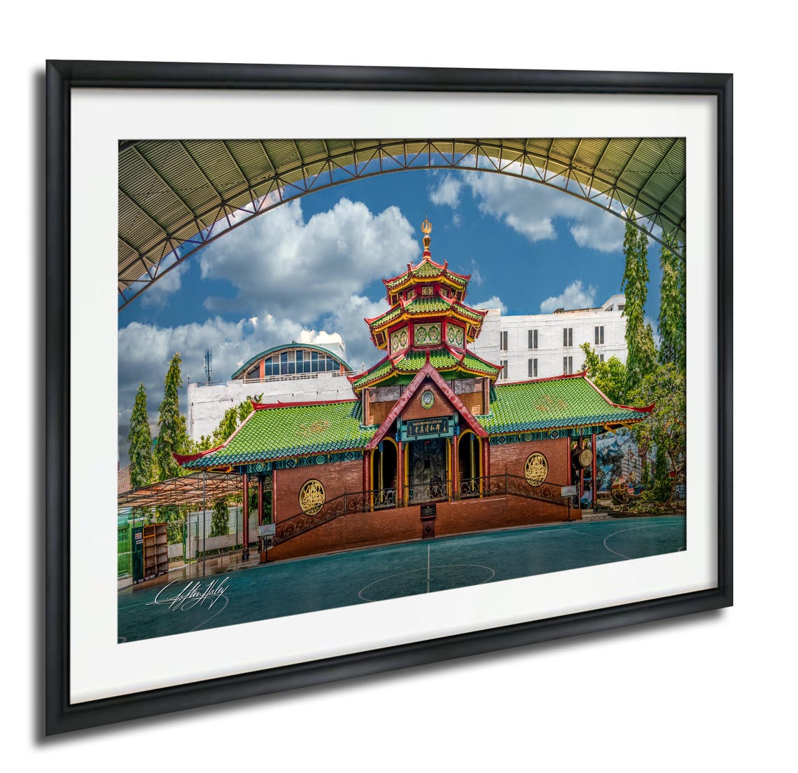 Chinese Temple Pagoda Green Tile Roofs Colorful Photo Poster