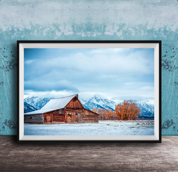 Moulton Barn Wall Art Snowy Sunrise At Grand Tetons Rustic Nature Scene