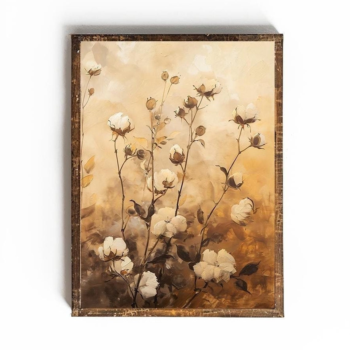 Dried Cotton Stems Sepia Toned Vintage Fall Botanical Poster