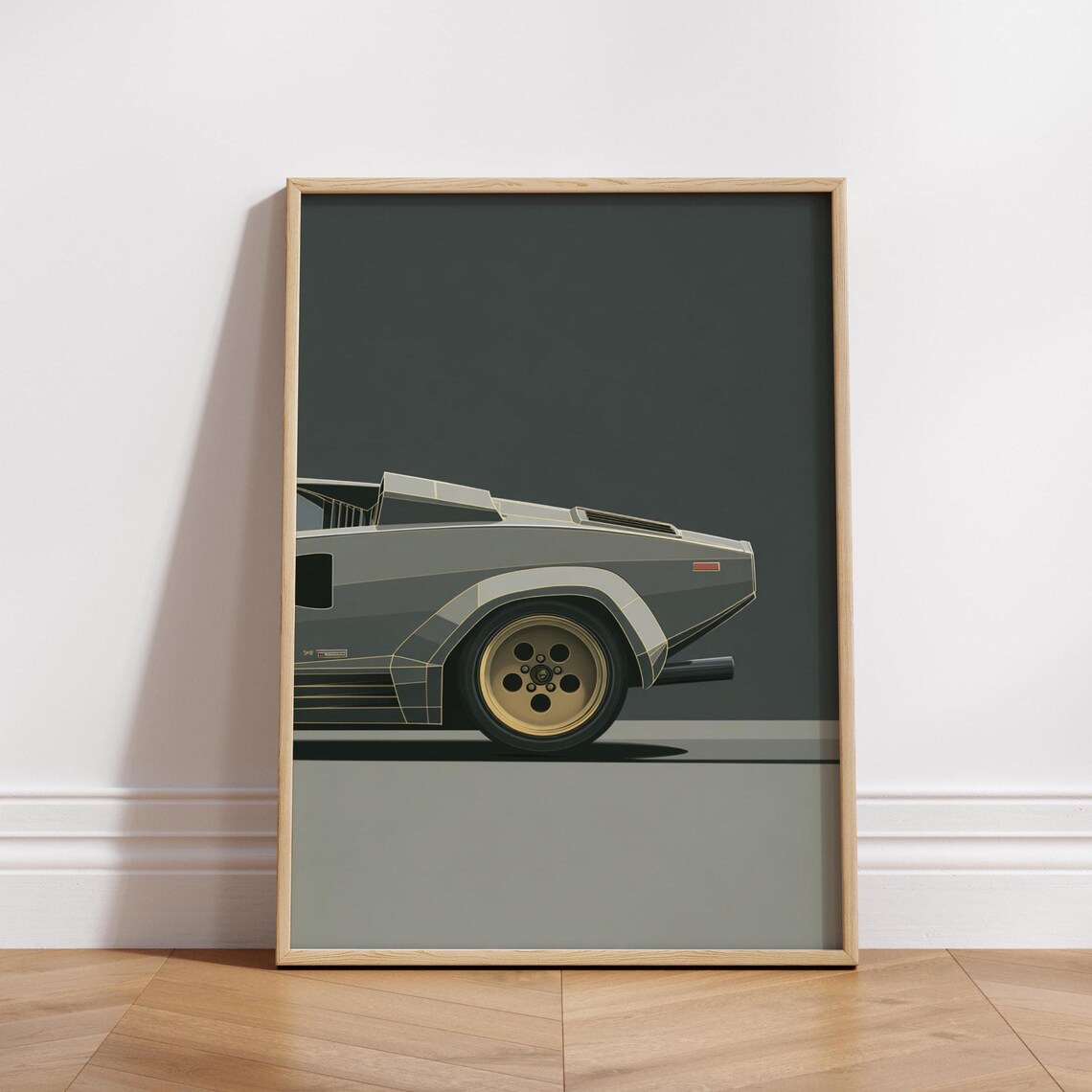 Lamborghini Countach Retro Supercar Minimalist Line Art Garage Decor Poster