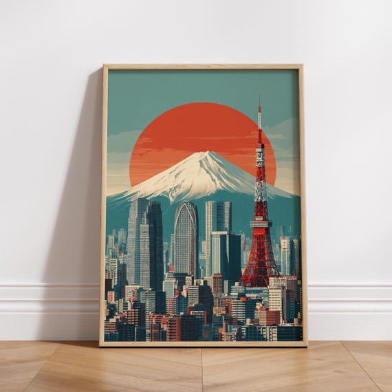 Tokyo Skyline Poster Modern Cityscape Wall Art Print Mount Fuji And Tower Home Decor Japan Travel Artwork