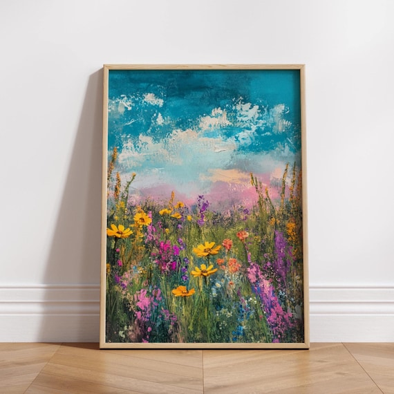 Colorful Wildflower Meadow Impressionist Floral Field Art Poster