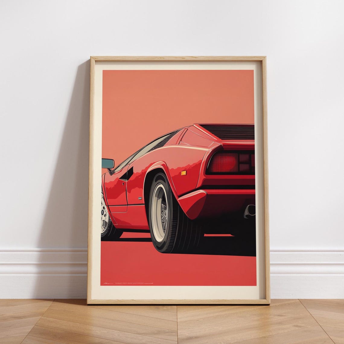 Red Classic Wedge Supercar Rear View Retro Pop Art Garage Poster