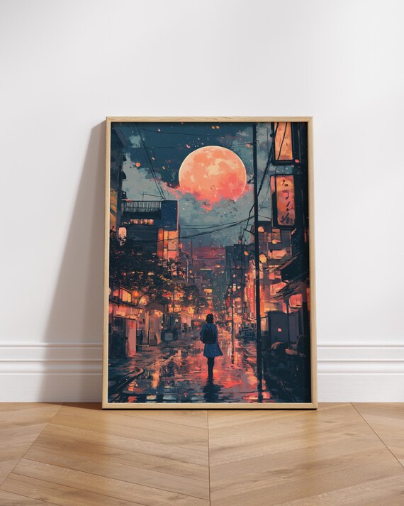 Urban Nightscape Matte Poster Night City Art Print Wall Gift For Lovers Anime