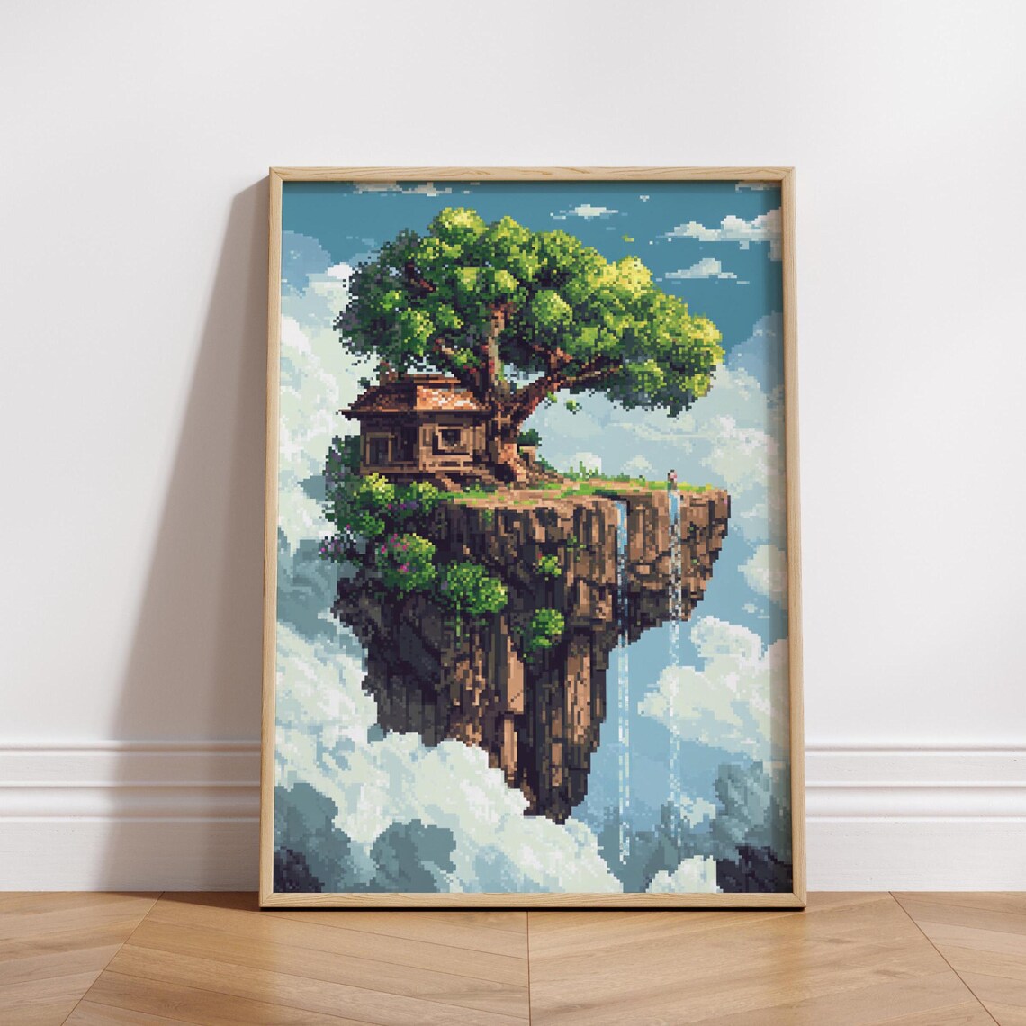 8-Bit Floating Island, Retro Pixel Nature Art
