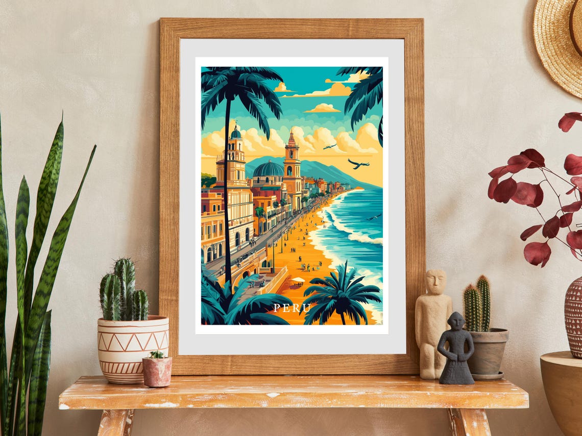 Peru Cathedral Oceanfront Beach Promenade Lima Travel Poster - Image 2