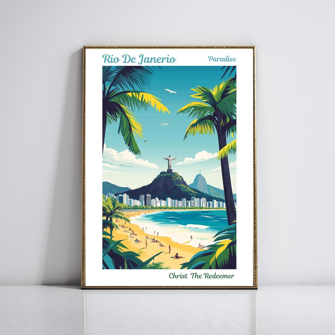 Rio de Janeiro Brazil Copacabana Beach with Christ the Redeemer Poster