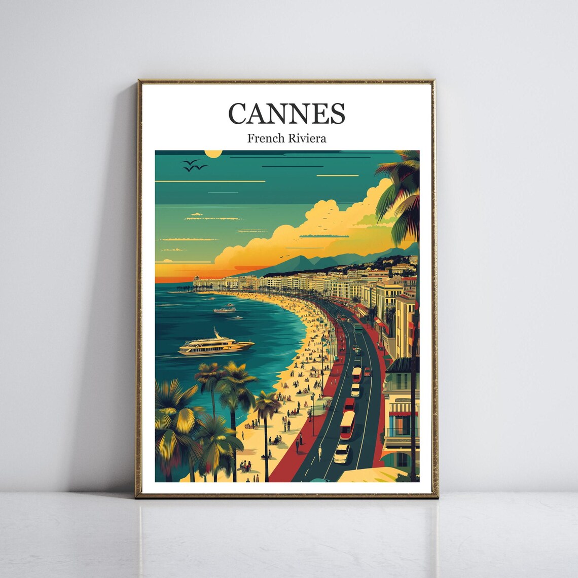 Cannes Croisette Promenade Beachfront Riviera France Travel Poster