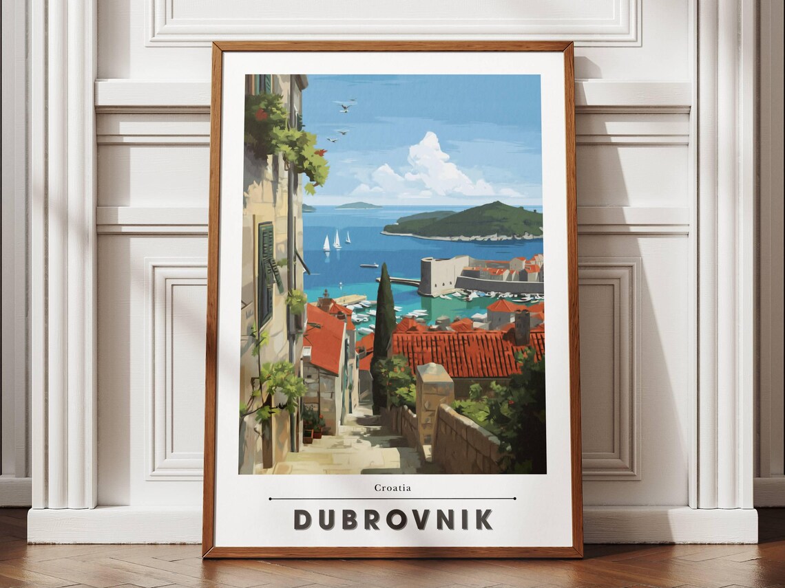 Dubrovnik Croatia Old Town Adriatic Coast Seascape Travel Poster