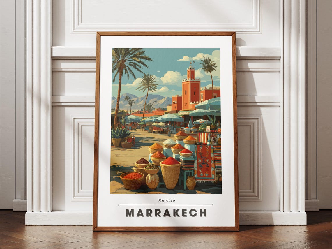 Marrakech Morocco Spice Market Souk Terracotta Koutoubia Poster