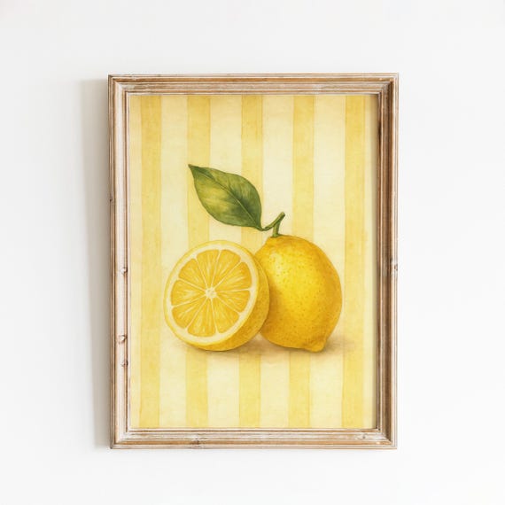 Lemon Art Print Yellow Kitchen Wall Decor With Watercolor Fruit