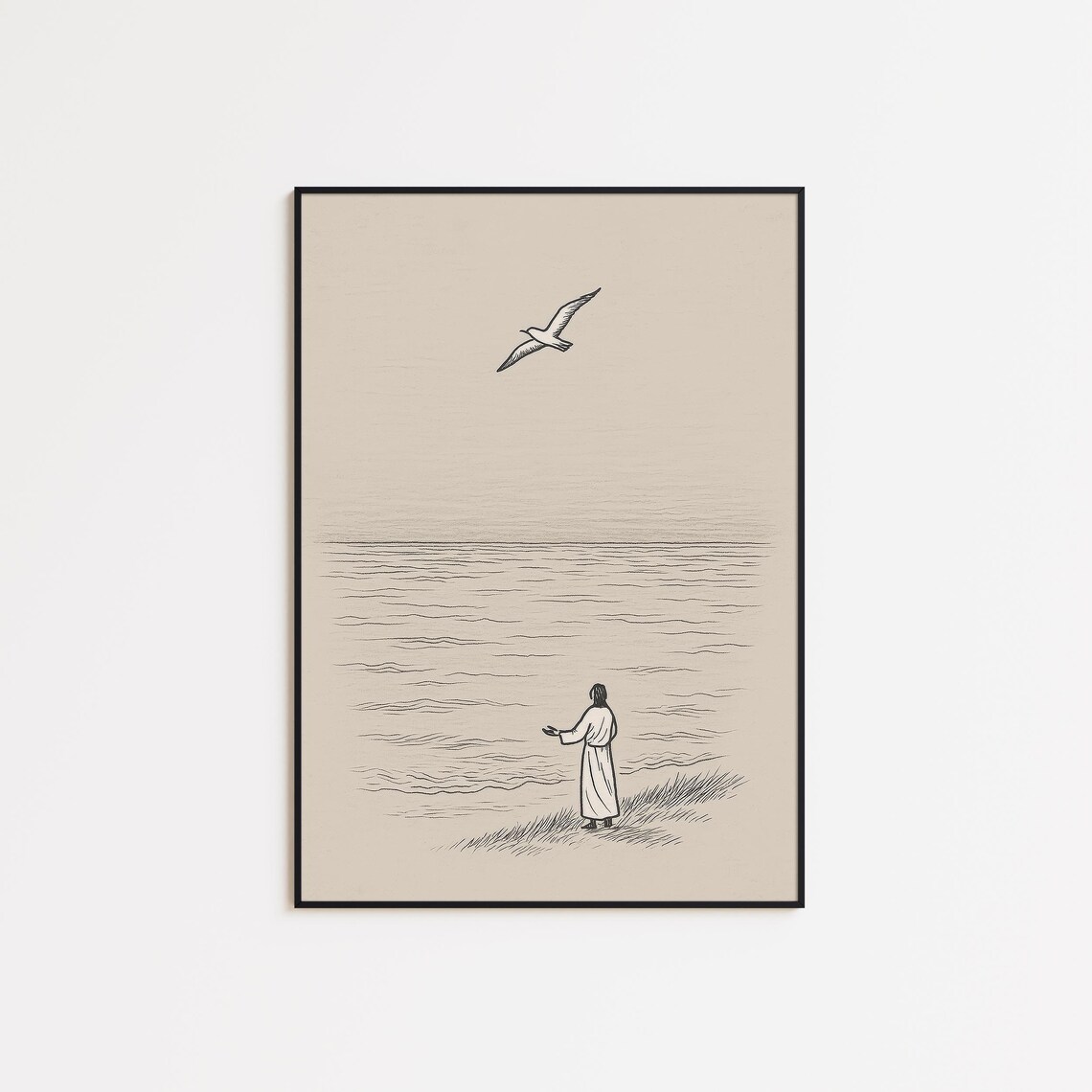 Weary Traveler Walking Toward Jesus Hopeful Christian Art Poster