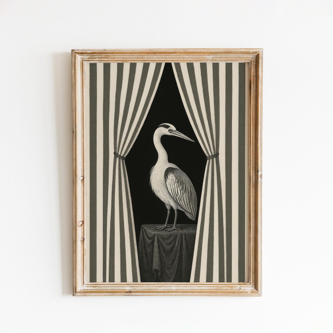 Gray Heron Vintage Gothic Theater Curtains Dramatic Art Poster