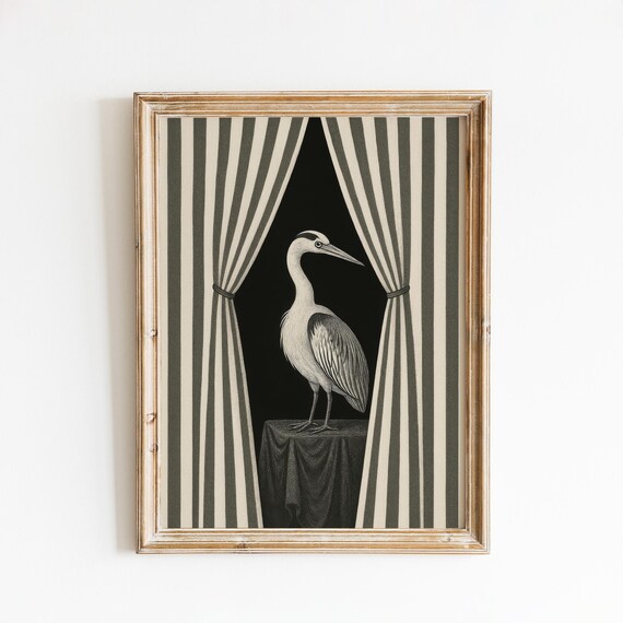 Gray Heron Vintage Gothic Theater Curtains Dramatic Art Poster