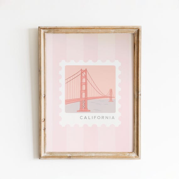 Poster Golden Gate Bridge Art Print Travel Stamp Wall Decor