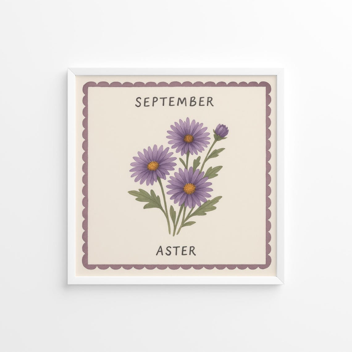 September Aster Purple Watercolor Birth Flower Botanical Poster
