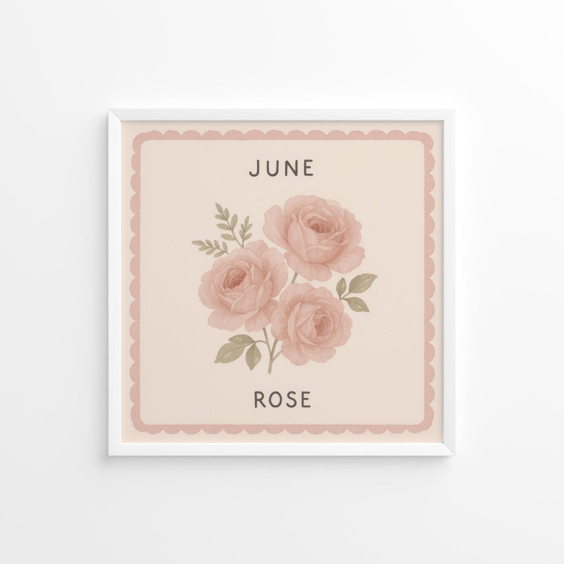 June Blush Pink Roses Watercolor Birth Flower Bouquet Poster