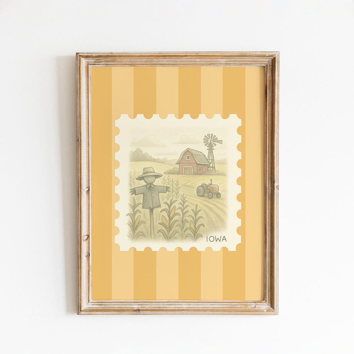 Iowa Farm Scene With Scarecrow and Red Barn Postage Stamp Poster