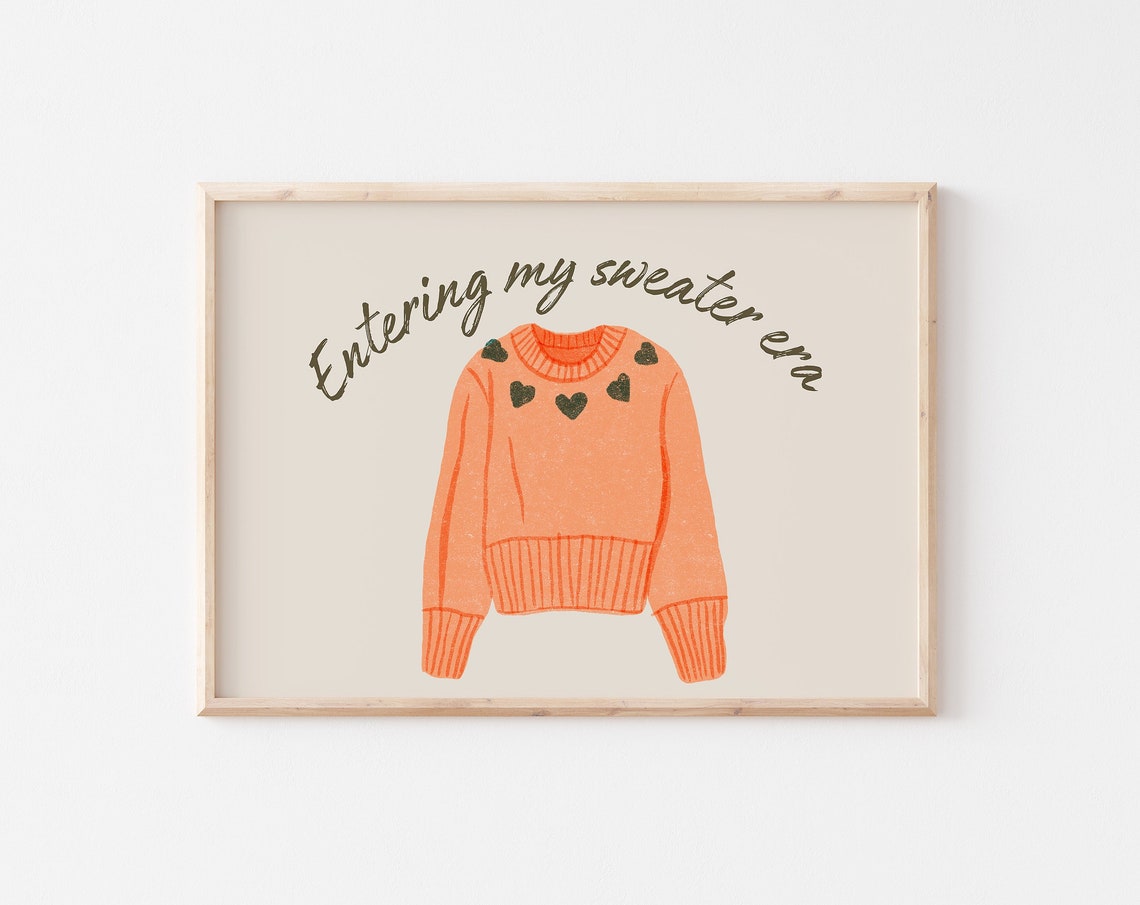 Entering My Sweater Era Coral Knit With Hearts Trendy Quote Poster