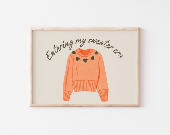 Entering My Sweater Era Coral Knit With Hearts Trendy Quote Poster
