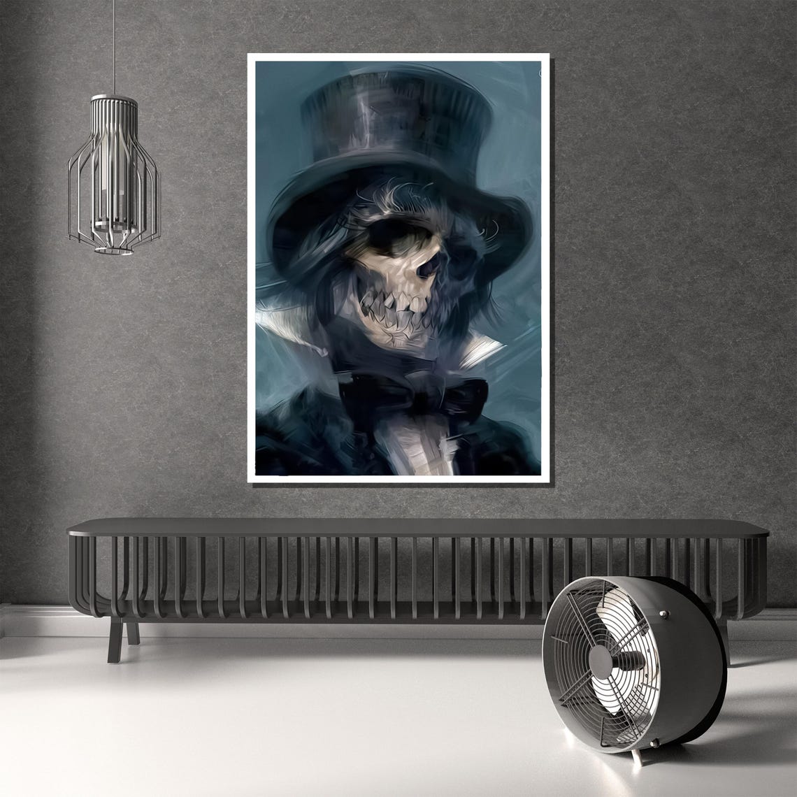 Gothic Skull In Top Hat Painting Unique Wall Decor And Bold Gift For Lovers Of Dark And Vintage Art Styles - Image 2