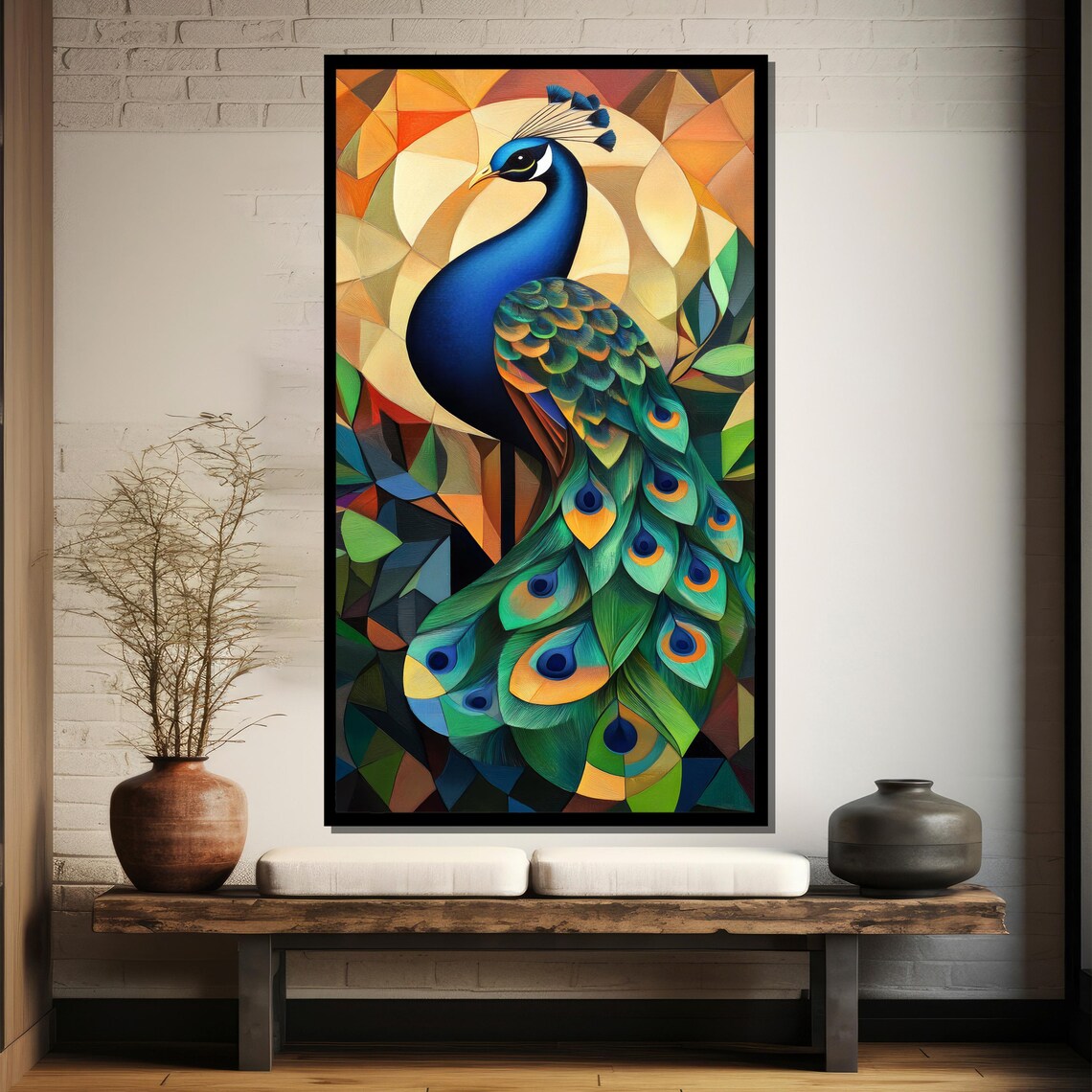 Geometric Peacock in a Stained Glass Style Vibrant Bird Poster - Image 4