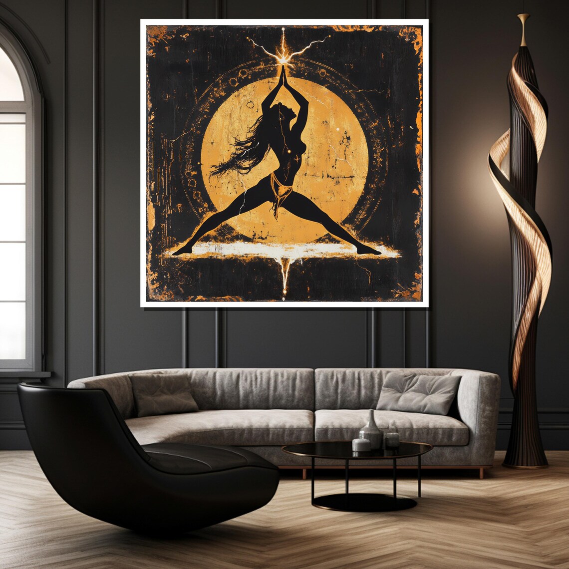 Golden Warrior Yoga Pose Sunburst Black Gold Spiritual Wall Poster - Image 2