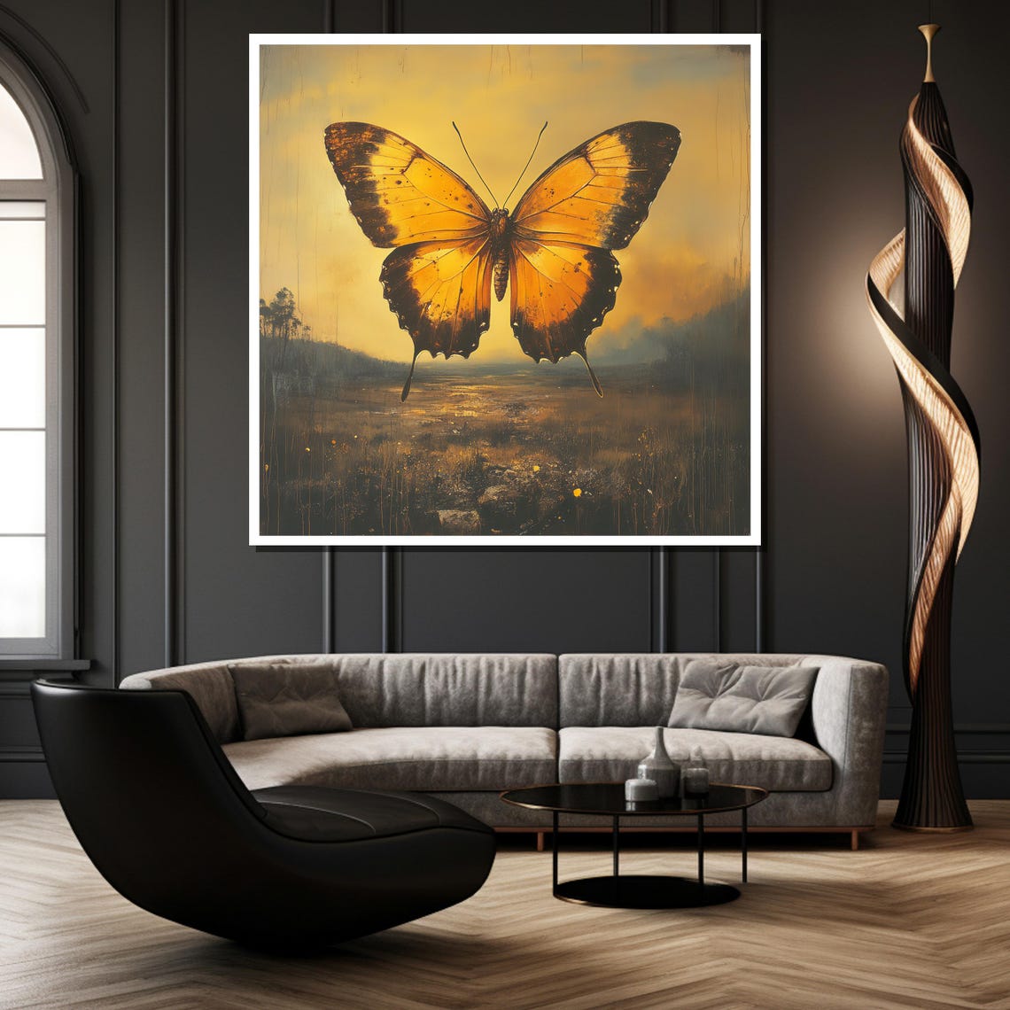 Golden Butterfly Painting Elegant Wall Art Gift For Nature Lovers And Unique Home Decor - Image 2