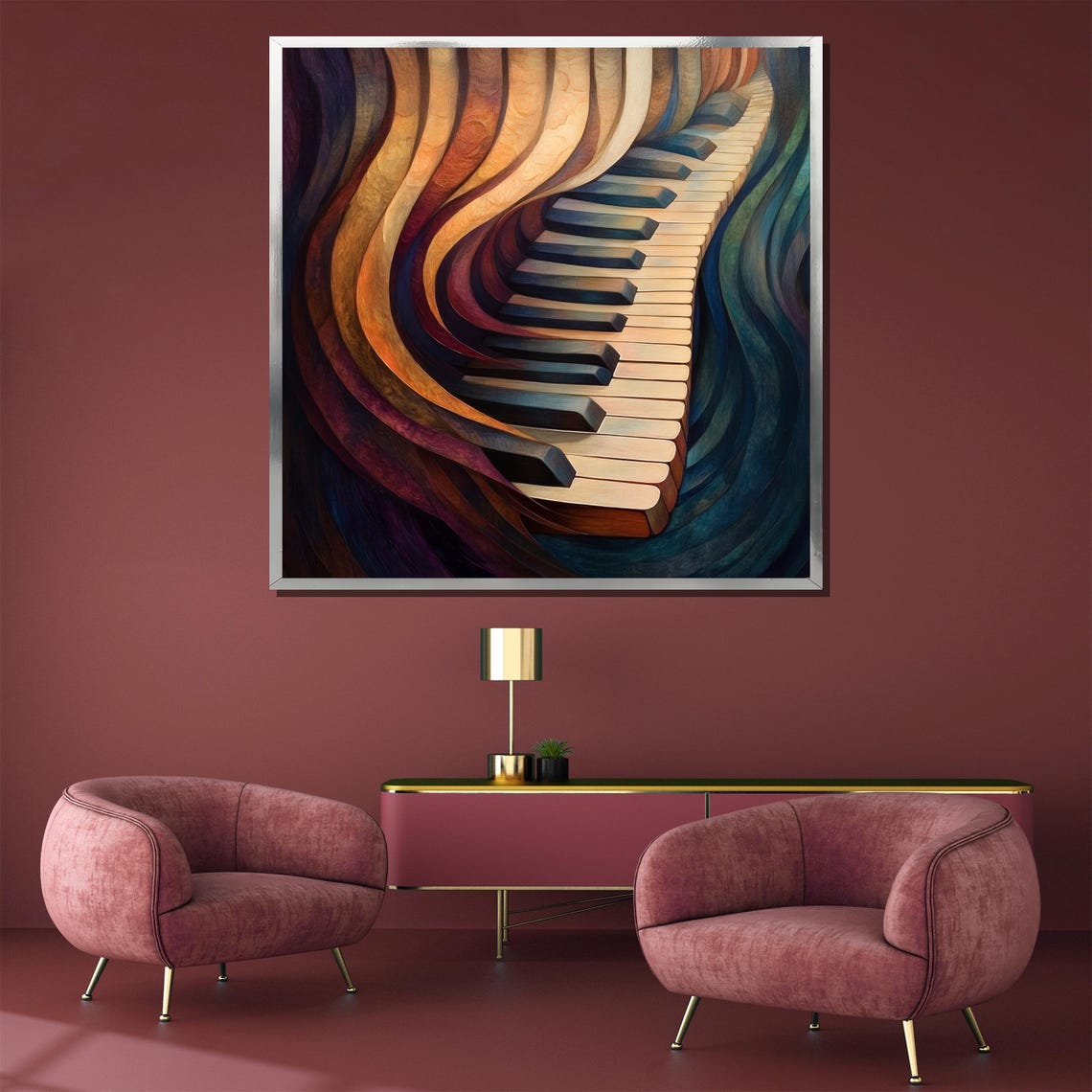 Abstract Piano Keys Dissolving Into Colorful Melody Waves Poster - Image 3