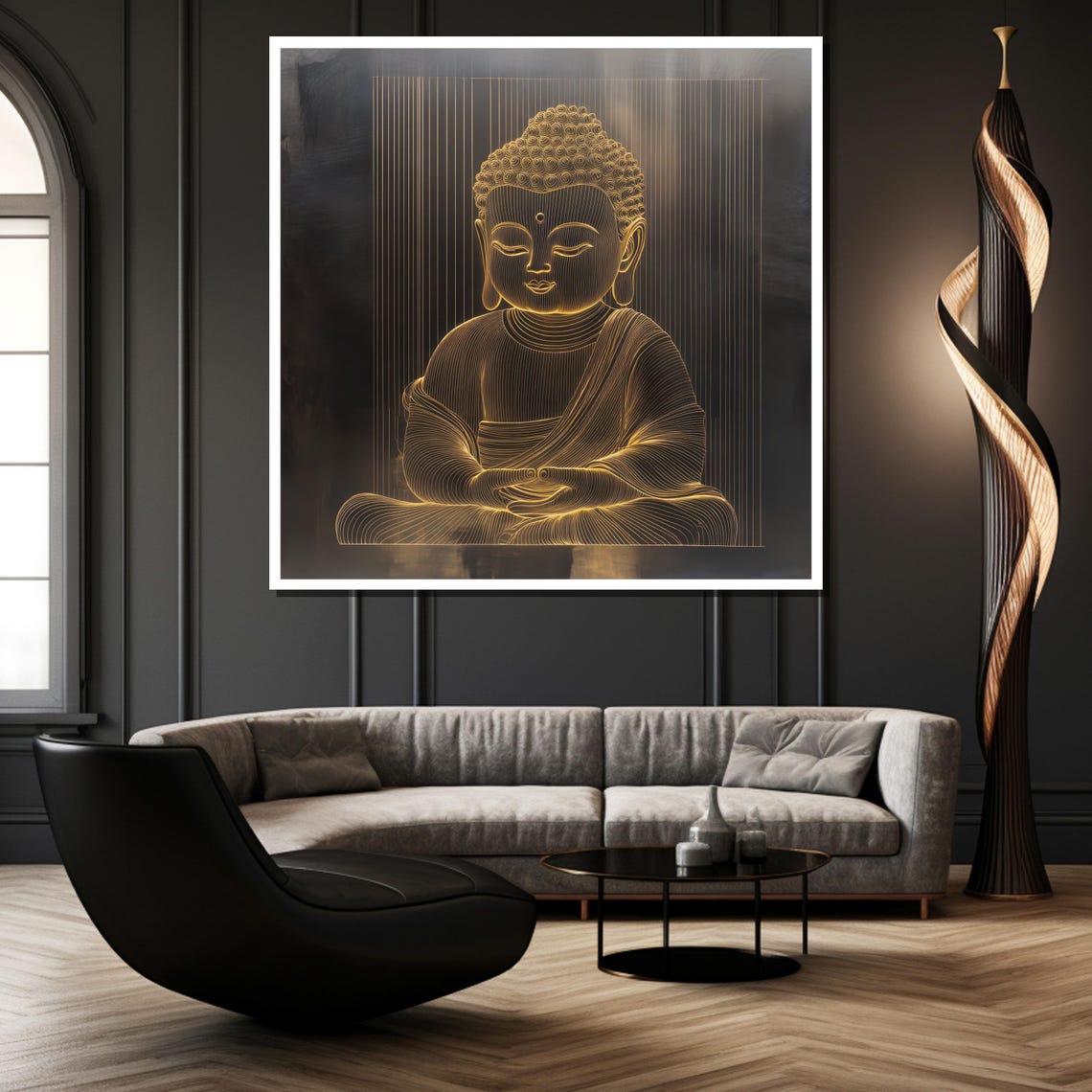 Golden Buddha Line Art Minimalist Zen Meditation Wall Poster - Image 2