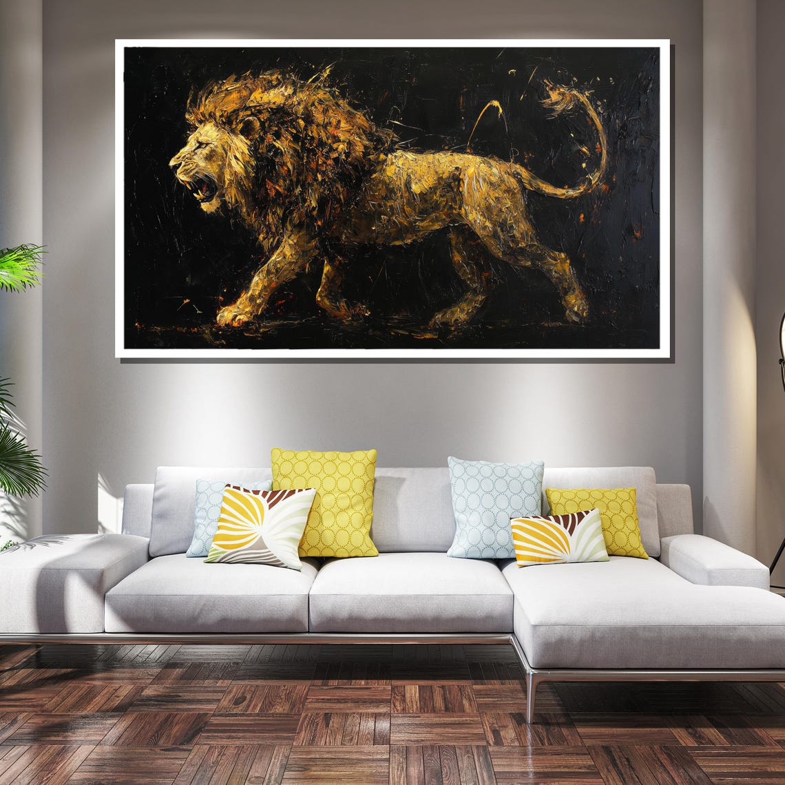 Lion Painting Gift Bold Wildlife Wall Art With Abstract Gold Accents Majestic Animal Artwork For Modern Home Decor - Image 2