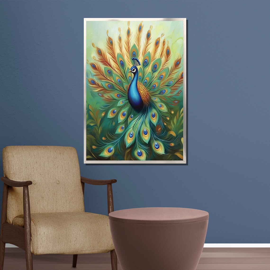 Majestic Peacock Spreading A Fanned Emerald Feather Tail Poster - Image 3