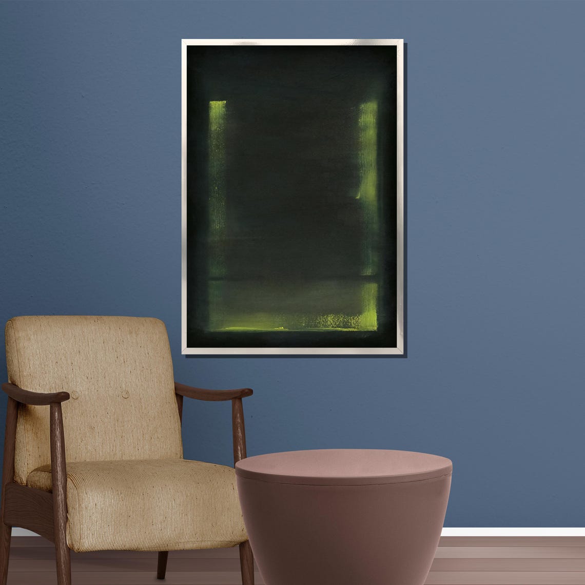 Dark Green and Lime Glow Midnight Abstract Color Field Poster - Image 5